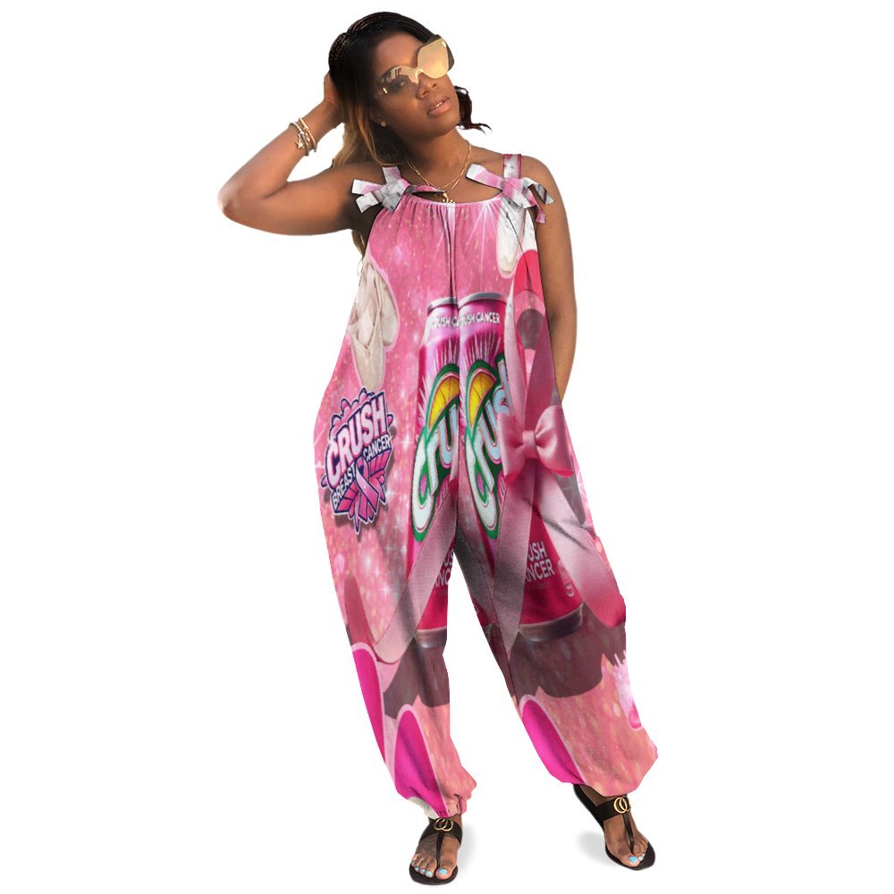 Breast Cancer Awareness Baggy Suspender Jumpsuit with suspender