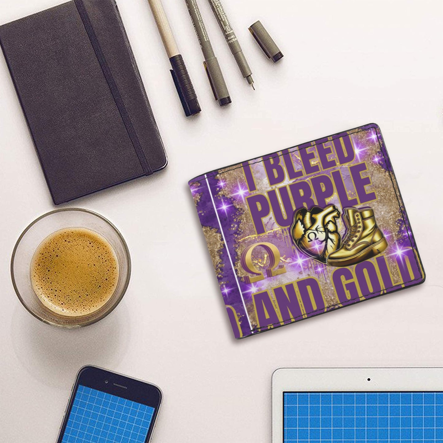 I BLEED Purple and Gold wallet Men's Bifold Wallet