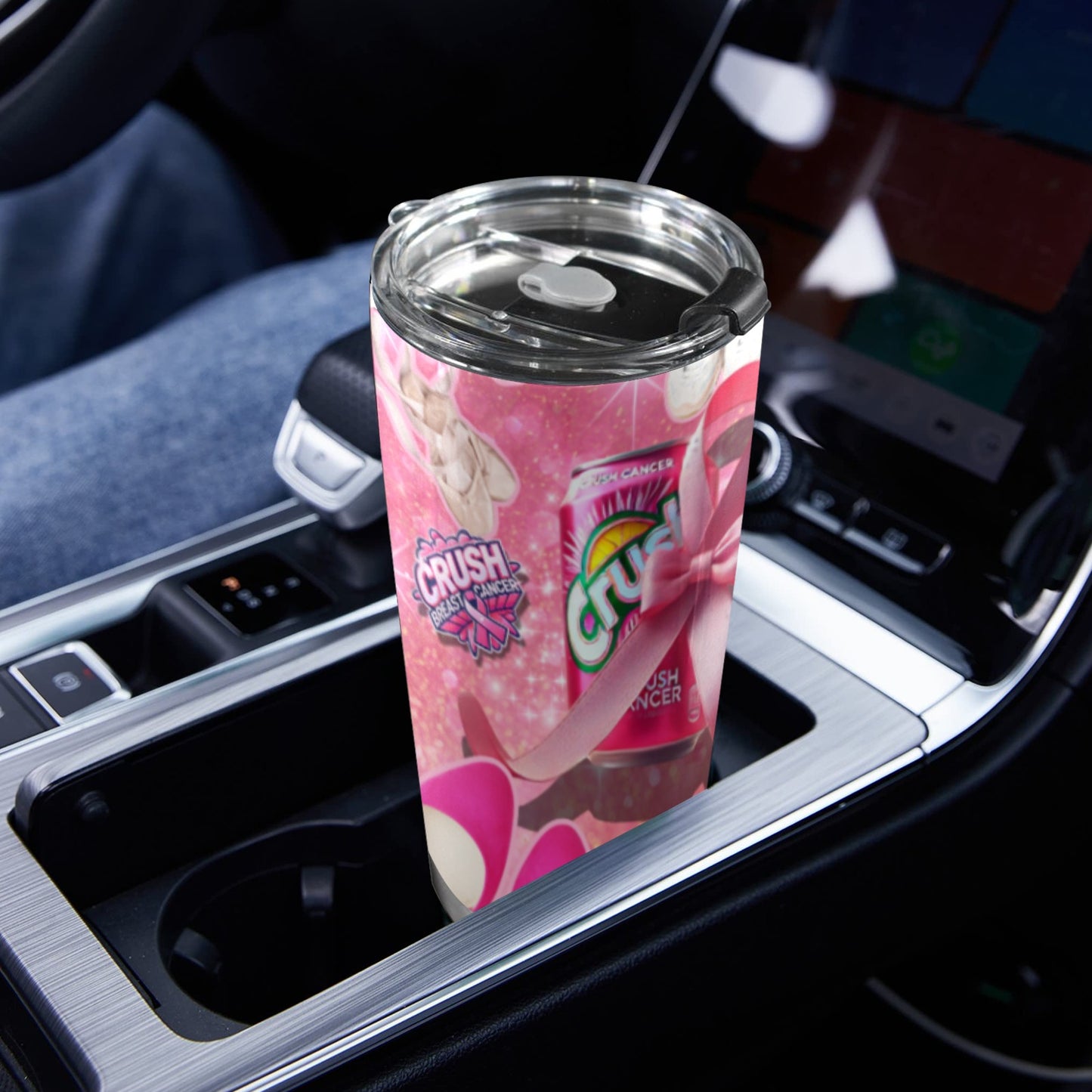 Breast Cancer Awareness thermal 20oz Mobile Tumbler with Lid (Black Lock)