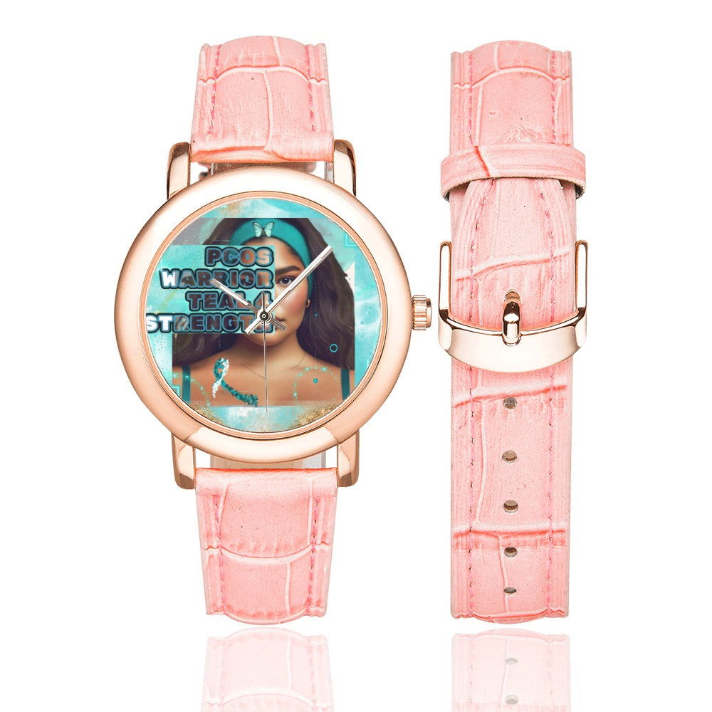 PCOS Warrior Women's Rose Gold Leather Strap Watch(Model 201)