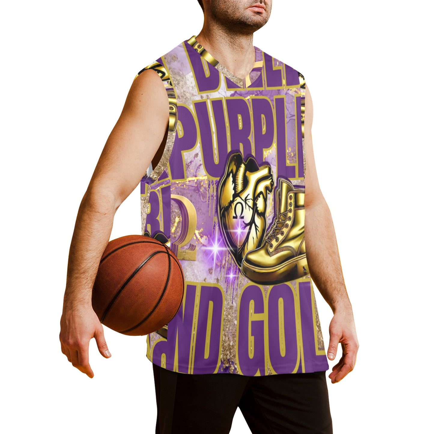 I BLEED Purple and Gold tank Men's V-Neck Basketball Jersey