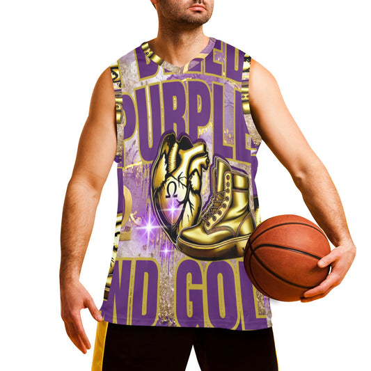 I BLEED Purple and Gold tank Men's V-Neck Basketball Jersey