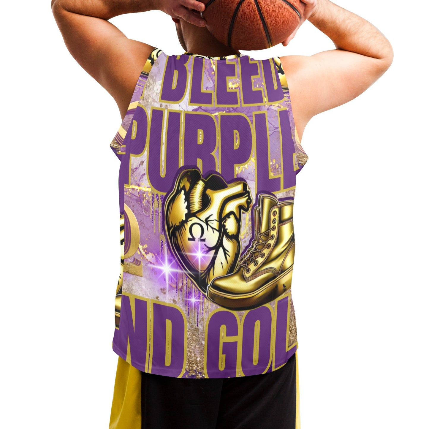 I BLEED Purple and Gold tank Men's V-Neck Basketball Jersey